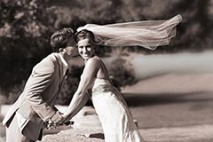 Golf Course Wedding Photography - Veil blowing in the wind