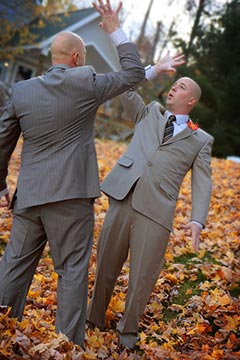 Toronto Wedding Photography - Groom and Bestman high five