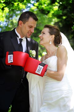 Toronto Fun Wedding Photo - Couple boxing for their love